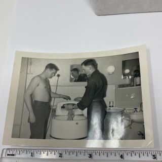 Vintage Photo US ARMY Military 1960s SOLDIERS BARRACKS BATHROOM POSED SHIRTLESS 5