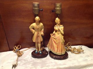 Vintage 12 " George & Martha Washington Figural Chalkware Bedside Lamps