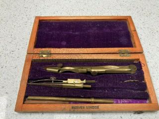 Antique Vintage Compass Drawing Set In Old Case Reeves London Pre - 1915
