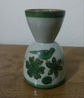 Vintage El Palomar Green Egg Cup - Ken Edwards Pottery.  Bird Flower Bug.