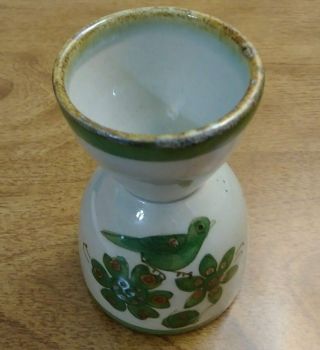 Vintage El Palomar Green EGG CUP - KEN EDWARDS Pottery.  Bird Flower Bug. 2