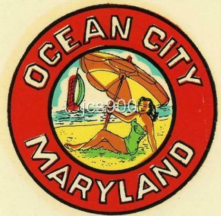 Vintage Ocean City Maryland State Souvenir Risque Pin Up Beach Travel Decal Rare