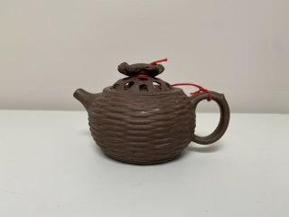 Vintage Chinese Antique Clay 5 1/2 " Wide Tea Pot Vtg Crab