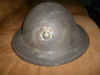Wwi Us Brodie Doughboy Helmet With Marine Corps Badge,  Stamped Zh 31