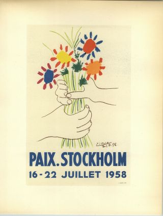1959 Mini Poster Pablo Picasso Lithograph Paix Stockholm Print