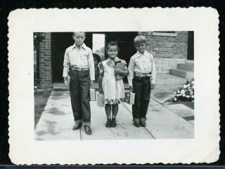 Vintage Photo First Day Of School Lunch Boxes Glenview Il Early Americana 1948