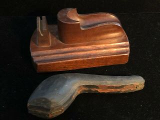 Antique Vintage OLD Pipe with Case and Wood Pipe Holder 2