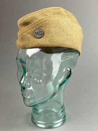 Ww1 Us Army Wool Overseas Cap Garrison Hat With Mg Badge.  Sz 7 Wwi 0038.