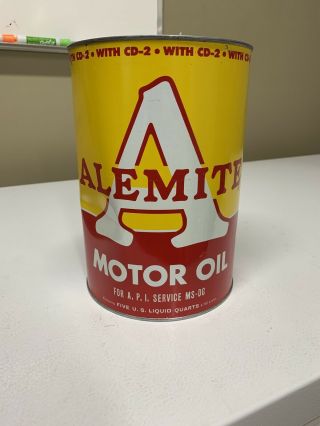 Vintage Nos Alemite Oil 5 Quart Oil Can Sign
