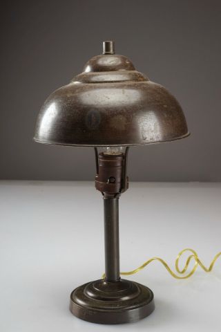 Vintage Art Deco Industrial Metal Desk Table Lamp Bronzed Brown Finish 15 "