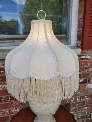 Vintage Ivory Floral Lace Fringed Lamp Shade 16.  5x12.  25