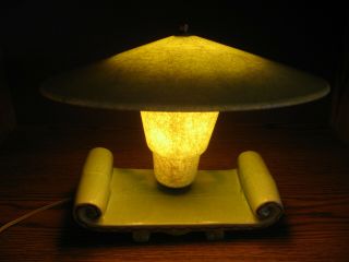 Vintage Midcentury Modern Tv Lamp Asian Oriental 2 Fiberglass Shades Chartreuse