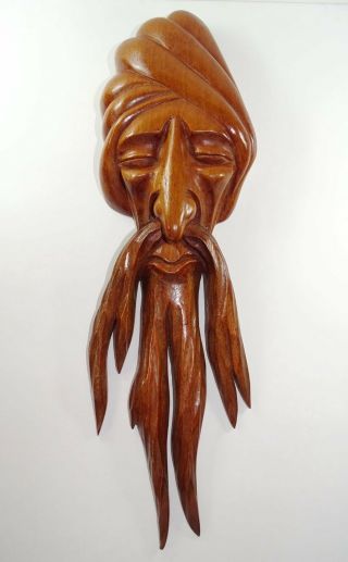 Vintage Signed J Pinal Carved Wood Sculpture Bearded Wise Man Wall Art 17 "