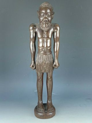 Signed Carved Wood African Male Statue Figural Tribal Art Sculpture