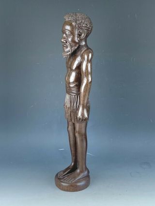 Signed Carved Wood African Male Statue Figural Tribal Art Sculpture 2
