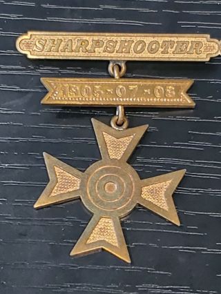 1898 Pattern Pre Wwi Us Army Bronze Sharpshooter Badge With 1905 - 07 - 08 Dated Bar