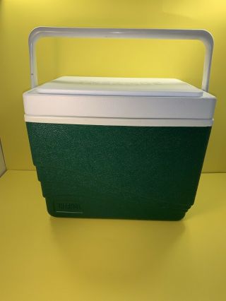 Vintage Thermos Cooler Model 7916 Hunter Green With Reversible Lid - Made In Usa