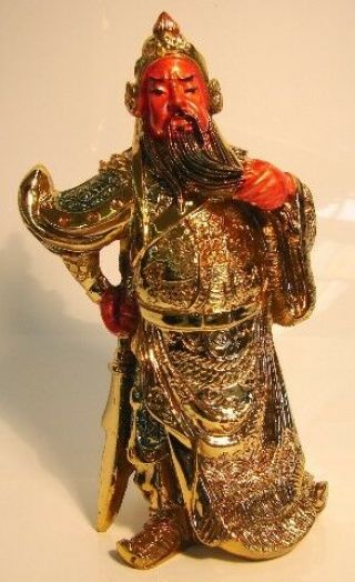 Gold Guan Gong,  Guan Yu,  Kwan Kong,  Kuan Kong Or Kong Chang W/ Guan Dao Sword