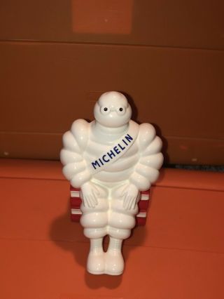 Bibandam Michelin Man Sitting Books Tire Advertising Coin Bank Ceramic Statue 7”