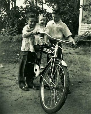 Two Boys On Vintage Goodyear Bicycle Ca.  1950 