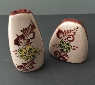 Tonala Mexico Folk Art Pottery Floral Salt & Pepper Shaker Set Signed
