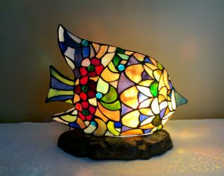 Angel Fish Lamp Tiffany Stained Glass Style Accent Table Lamp