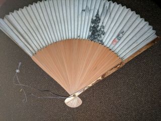 Sensu Style Folding Paper Japanese Fan With Elegant Art Work On Wood