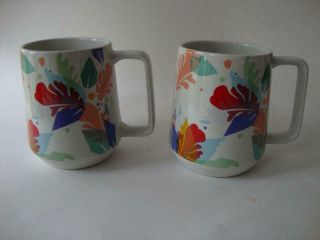 Starbucks Summer 2020 White Ceramic Multi - Color Coral Cup Mug Mugs X 2 -