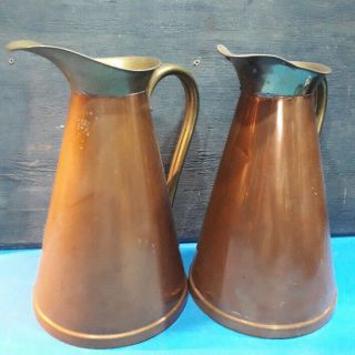 A Set Of Two Copper And Brass Vintage Jugs 2