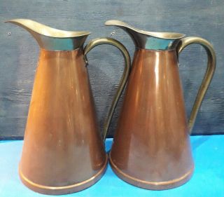 A Set Of Two Copper And Brass Vintage Jugs 3