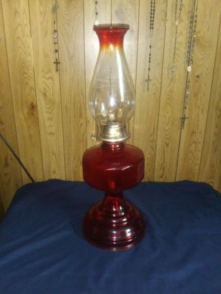 Vintage P&a Risdon Red Depression Glass Oil Lamp 18.  5 "