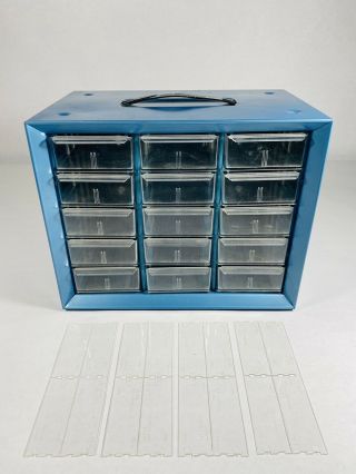 Vintage 15 Drawer Blue Metal Akro Mils Small Parts Storage Organizer
