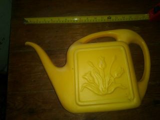 Vintage Retro Yellow Plastic Tulips Garden Flower Watering Can Chic Cottage