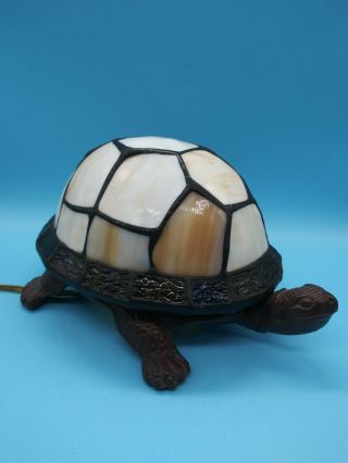 Tiffany Style Vintage Stained Glass Bronze Turtle Table Lamp