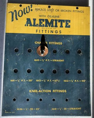 Vintage Alemite Grease Fitting Hardware Display Sign