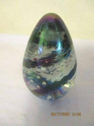 Vintage 1996 Egg Shaped Glass Paperweight,  Amethyst & Green Iridescent Ges  96