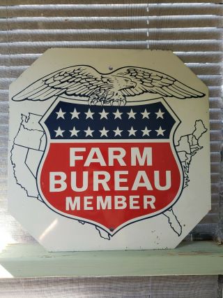 Vintage Farm Bureau Member Stop Sign Double Sided Steel Usa 15by15inch