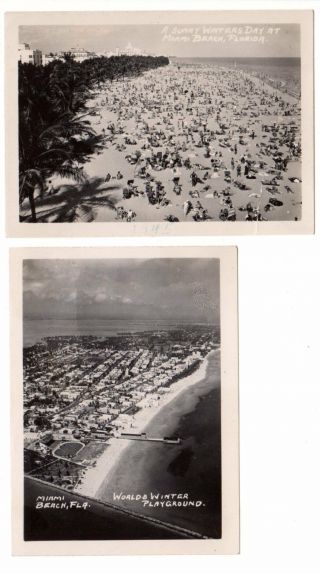 2 Vintage Snapshots 1945 Souvenir Photos Miami Beach,  Florida Winter Playground
