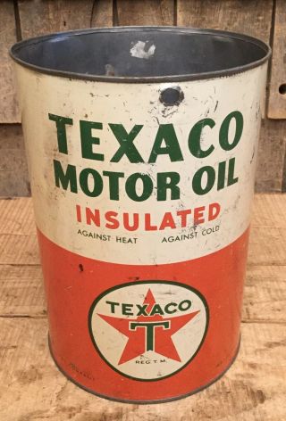 Vintage 5 Qt Texaco Insulated Motor Oil Tin Can Gas Service Station Star Logo