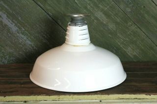 Vintage White Porcelain Enameled Lamp Light Shade Fixture Farm House Table Decor