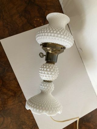 Vintage Hobnail White Milk Glass Table Lamp With Hobnail Shade 2