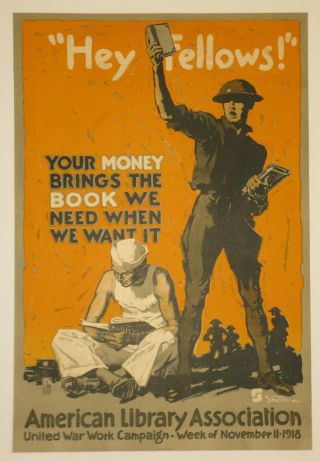Library Book Poster Linen First World War I Ww1 Wwi 1918 John Sheridan