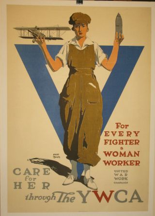 Ywca Woman Worker Poster Linen First World War Ww1 Wwi 1918 Treidler