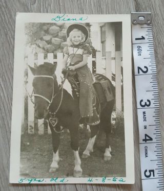 Vintage Photo 1950 ' s Adorable Blonde Little Girl in Cowboy Hat Riding a Pony 2
