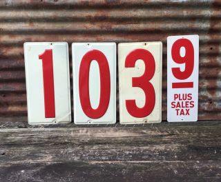 4 Vintage Metal Gas Station Price Number Signs 1 0 3 9 Red White Gasoline Sign