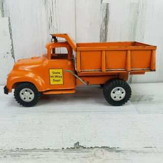 Vintage 1950s Tonka Toys State Hi - Way Dept Orange Dump Truck Pressed Steel
