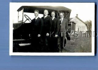 Found B&w Photo U_9944 Men In Suits Posed On Side Of Old Car