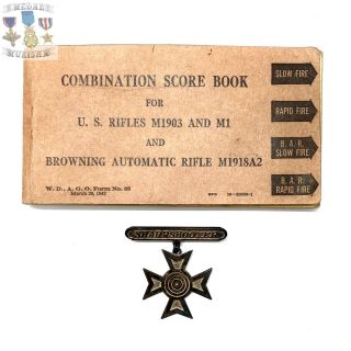 Wwii Us Marine Corps Sharpshooter Badge 1942 - 1943 Combination Score Book Ww2