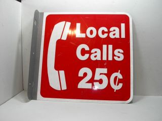 Vintage Phone Booth Payphone Pay Phone Sign Flange 25 Cents 19 " X 18 " Double