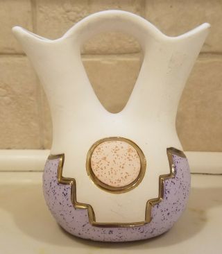 Kopa Native American Pottery Wedding Vase White Purple Gold Pink Double Spout